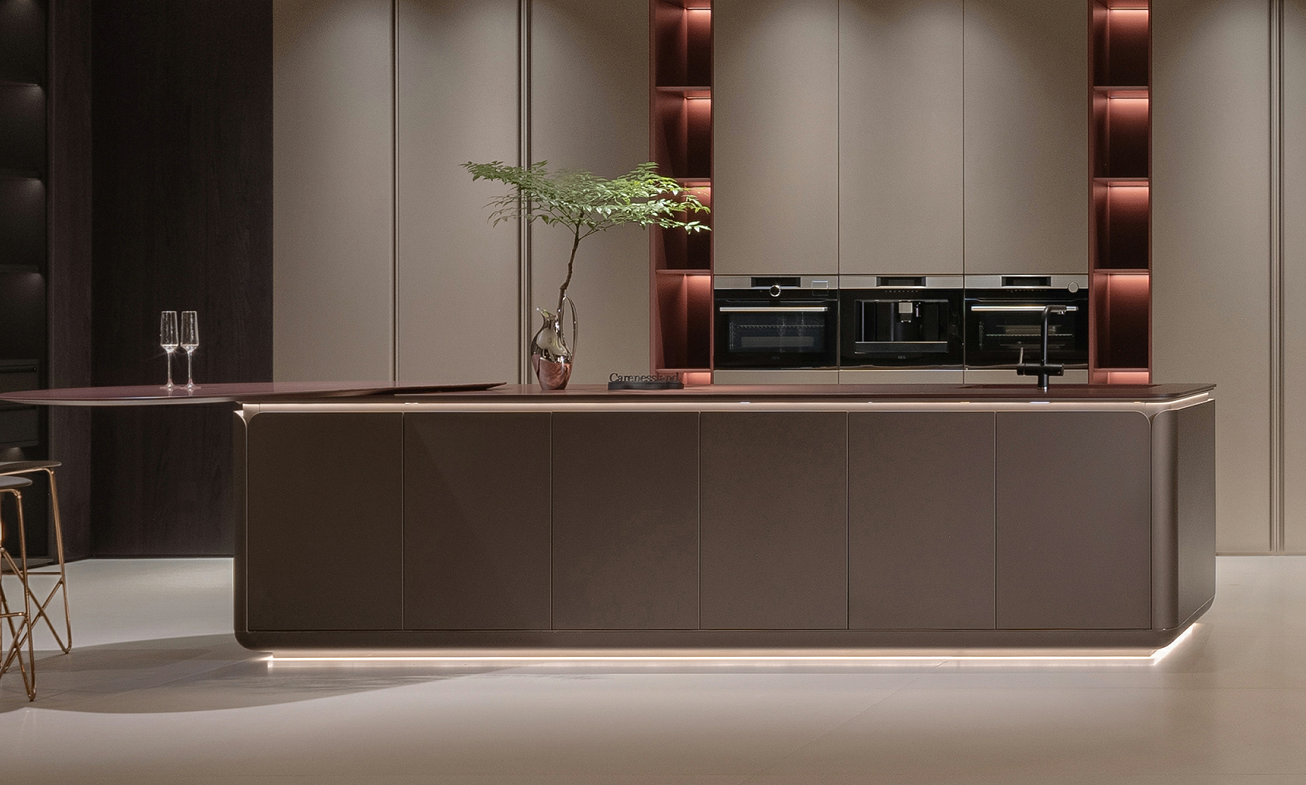 Modern red kitchen island